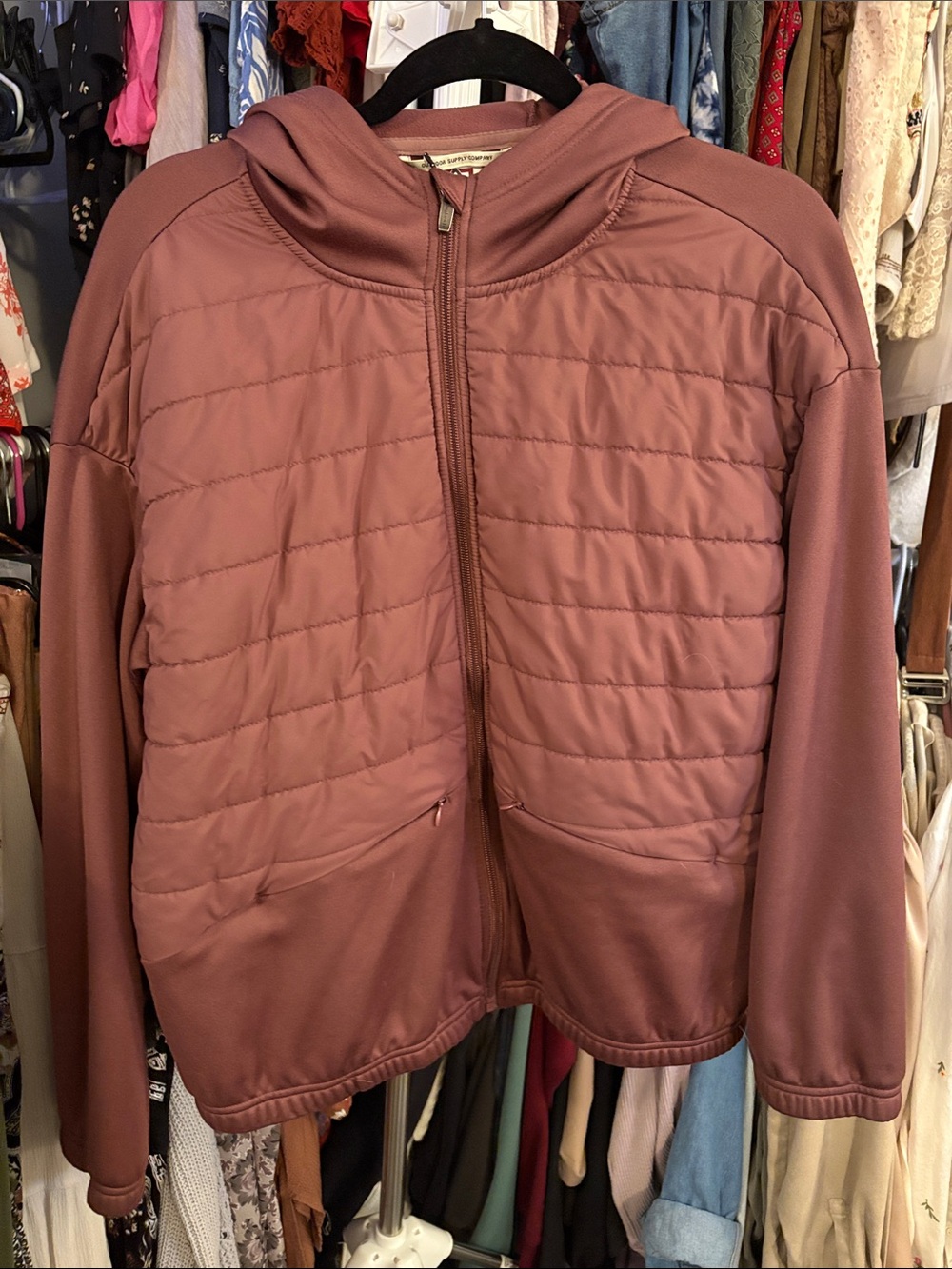 Avalanche Quilted Hooded Puffer Jacket in Mauve Rose